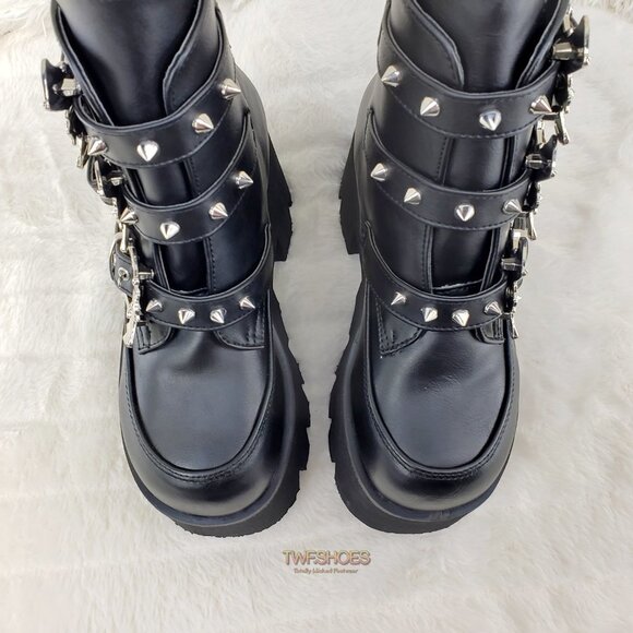 Ashes Bat Buckle 3.5" Platform Goth Punk Boots Restocked - Picture 11 of 12